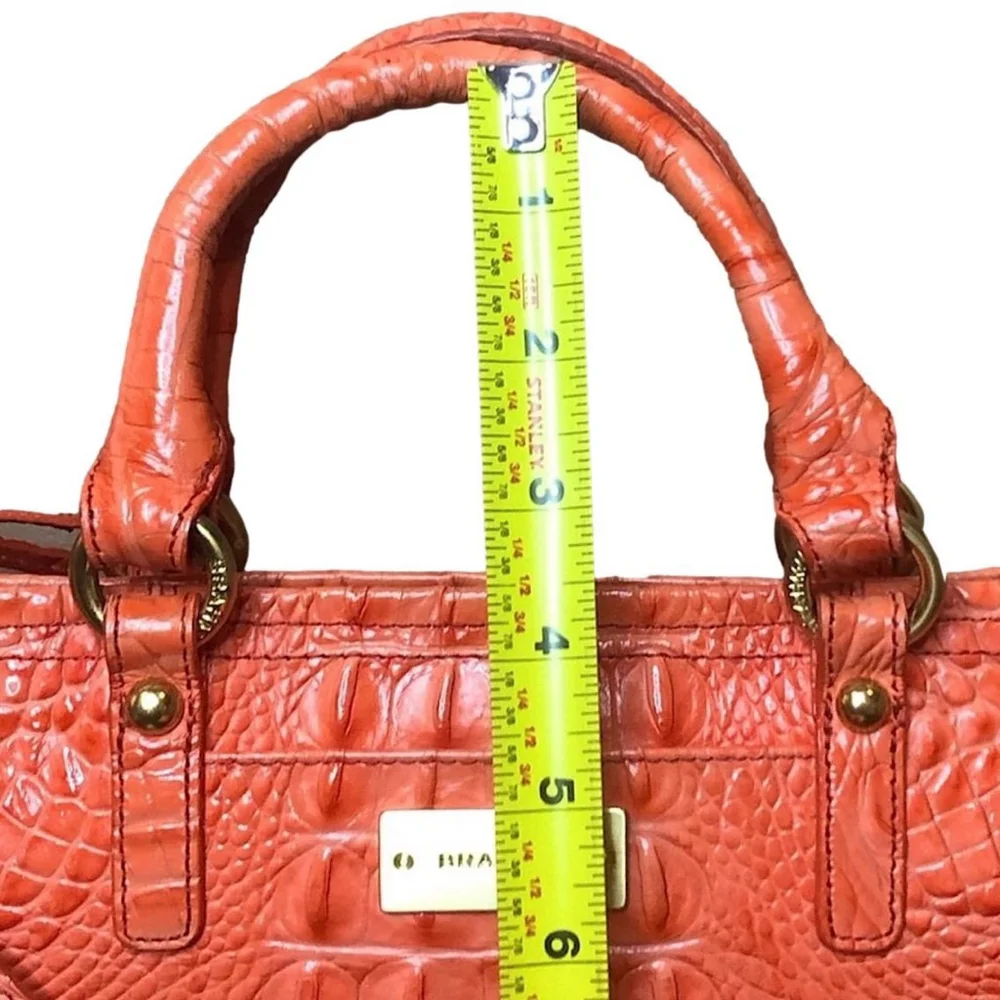 BRAHMIN Croc Embossed Leather Rolled Top Handle Tangerine Satchel Shoulder Bag